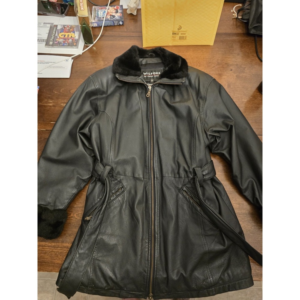 Vintage Wilsons Leather Thinsulate Belted Jacket with Faux Fur Collar & Cuffs...